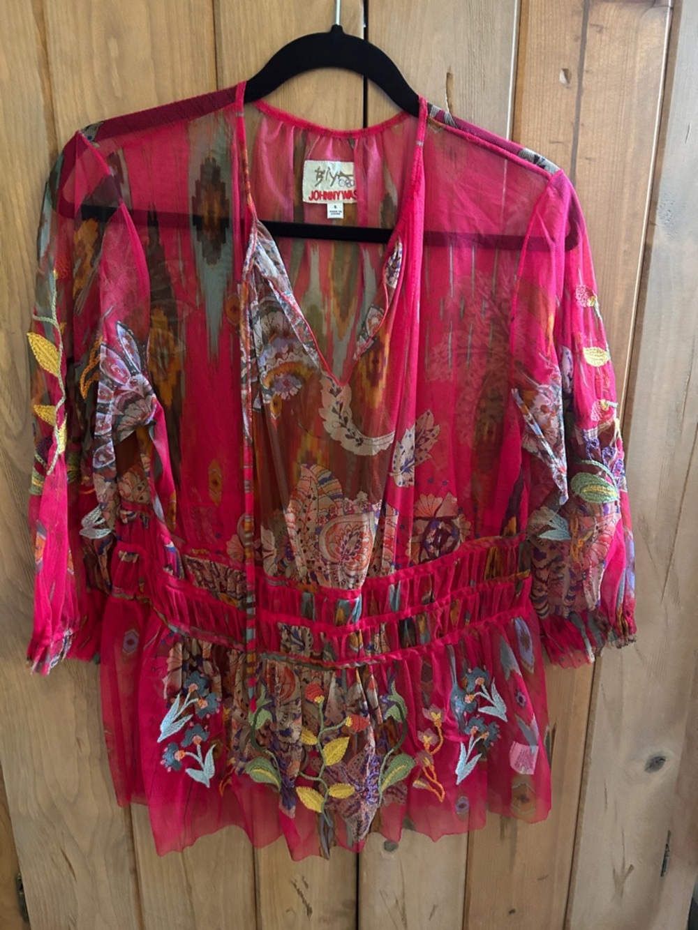 NWOT Johnny Was  Sheer Embroidered Tunic Top